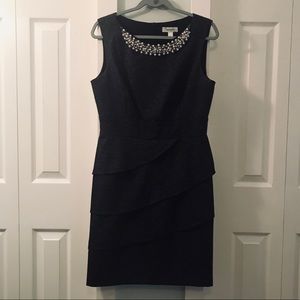 Sz 12 Dress Barn gray tweed dress jeweled neckline